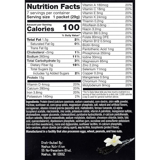 Proti-Thin High Protein Creamy Vanilla Pudding/Shake Mix, 15g Protein, Low Calorie, Low Carb, Low Fat, Low Sugar, No Gluten Ingredients, Aspartame Free, KETO Friendly, Ideal Protein Compatible, 7/Box