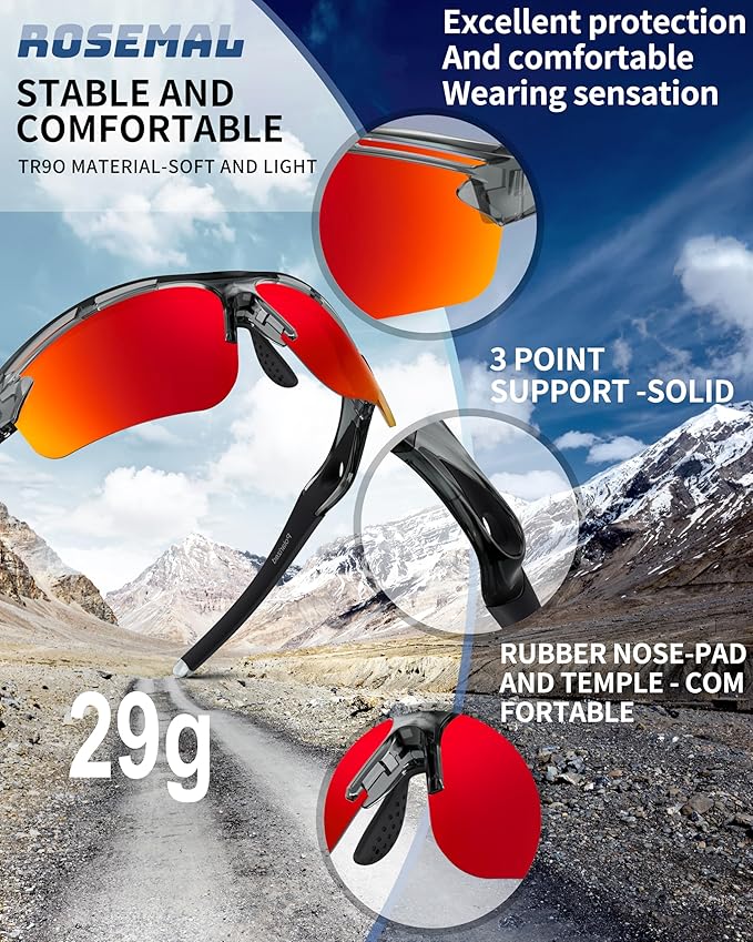Polarized Sports Sunglasses for Men Women,UV400 Protection Sunglass for Running Cycling Fishing Hiking TR90