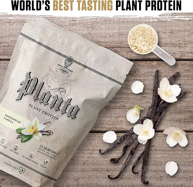 Ambrosia Planta - Premium Organic Plant-Based Protein | Vegan & Keto Friendly | Gourmet Flavors with No Bloating or Stomach Upset | Gluten & Soy Free | No Added Sugar | 25 Servings | Vanilla