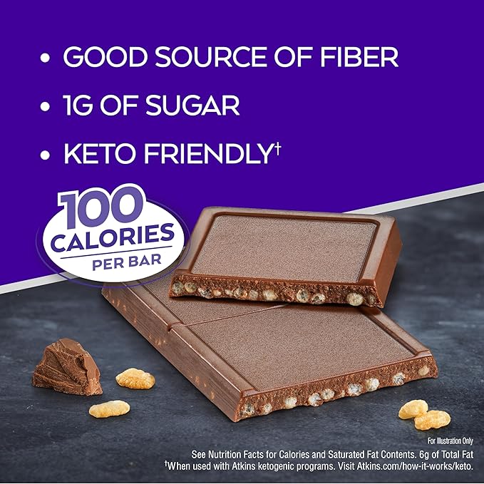 Atkins Endulge, Crunchalicious Bar, 1g Net Carbs, 1g Sugar, Good Source of Fiber, 5 Count (Pack of 8)