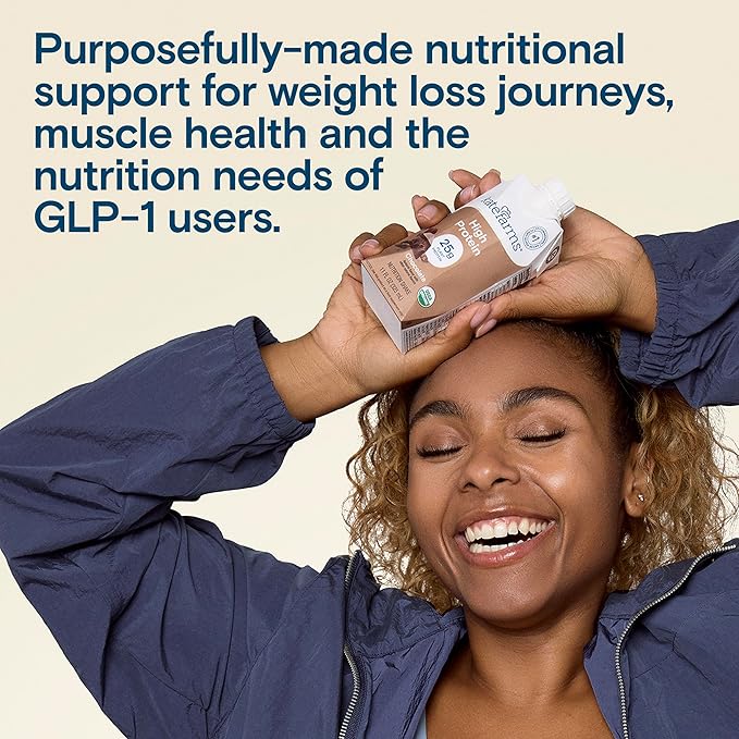 KATE FARMS Organic High Protein Chocolate Nutrition Shake, 25g Protein, 6g Fiber, 27 Vitamins and Minerals, 0g Sugar, Protein Drink, 11 oz (6 Pack)