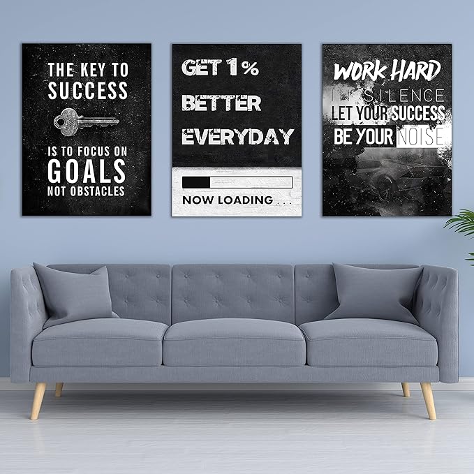 Yetaryy Motivational Poster Inspirational Wall Art 3 Pieces Canvas Painting Lion Artwork for Living Room Office Modern Home Decor Prints Pictures Wall Decor Framed Ready to Hang [48''Wx 24''H]