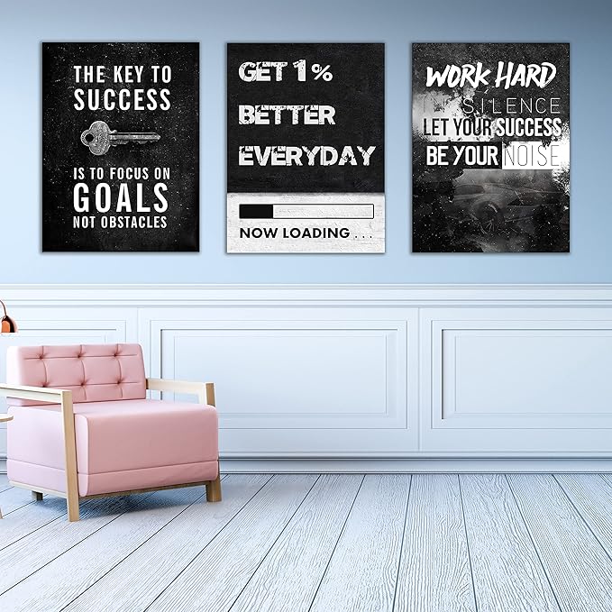 Yetaryy Motivational Poster Inspirational Wall Art 3 Pieces Canvas Painting Lion Artwork for Living Room Office Modern Home Decor Prints Pictures Wall Decor Framed Ready to Hang [72''Wx 36''H]