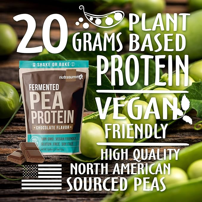 Pea Protein Powder, Vegan Chocolate Flavor, 100% Plant Based, No Artificial Sweeteners, Non GMO, Gluten Free & Soy Free, 2.11 LB