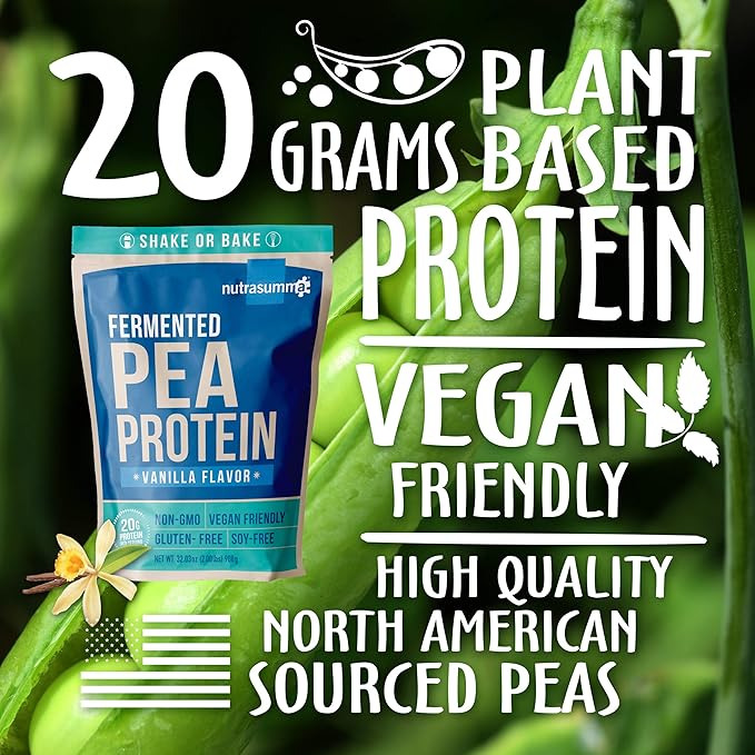 Pea Protein Powder, Vanilla Vegan Flavor, 100% Plant Based, No Artificial Sweeteners, Non-GMO, Gluten Free & Soy Free, 2 LB