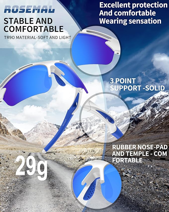 Polarized Sports Sunglasses for Men Women,UV400 Protection Sunglass for Running Cycling Fishing Hiking TR90