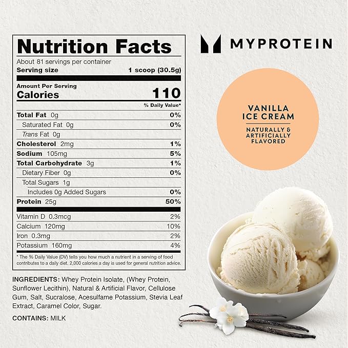 Myprotein Impact Whey Protein Isolate, 5.5 Lbs (81 Servings) Vanilla, 25g Protein, 3.5g Glutamine & 4.5g BCAA Per Serving, Protein Shake for Muscle Strength & Recovery