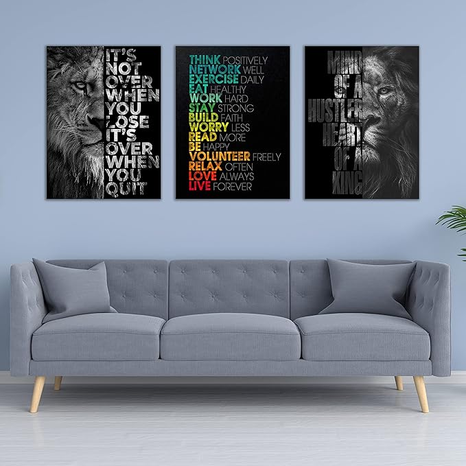 Motivational Canvas Painting Wall Art Execution Grind Hustle Inspirational Wall Art Success Entrepreneur Poster Positive Quotes Wall Poster Framed for Home Office Wall Decor[36''Wx 16''H]