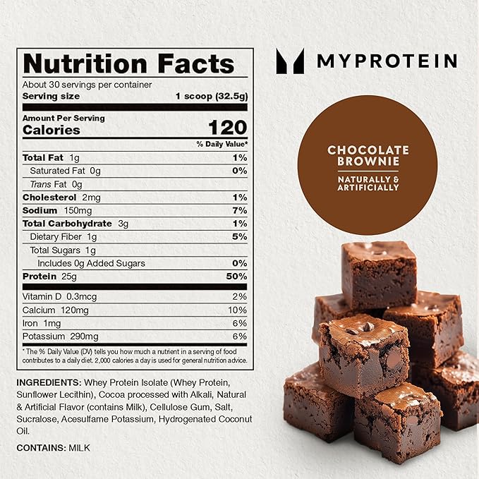 Myprotein Impact Whey Protein Isolate, 2.2 Lbs (30 Servings) Chocolate Brownie, 25g Protein & 6g BCAA Per Serving, Gluten-Free Shake for Muscle Strength & Recovery