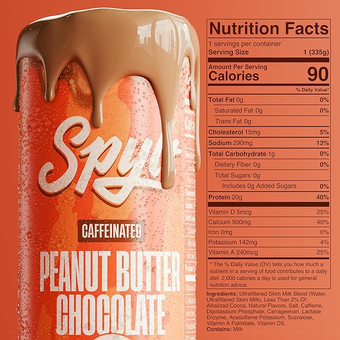 High Protein Peanut Butter Chocolate Milk with 60mg Caffeine & 20g Protein - 90 Calories, Ready to Drink, Sugar Free, Lactose Free Milk, Perfect for Workout Recovery & Afternoon Pick Me Up - 12 Count