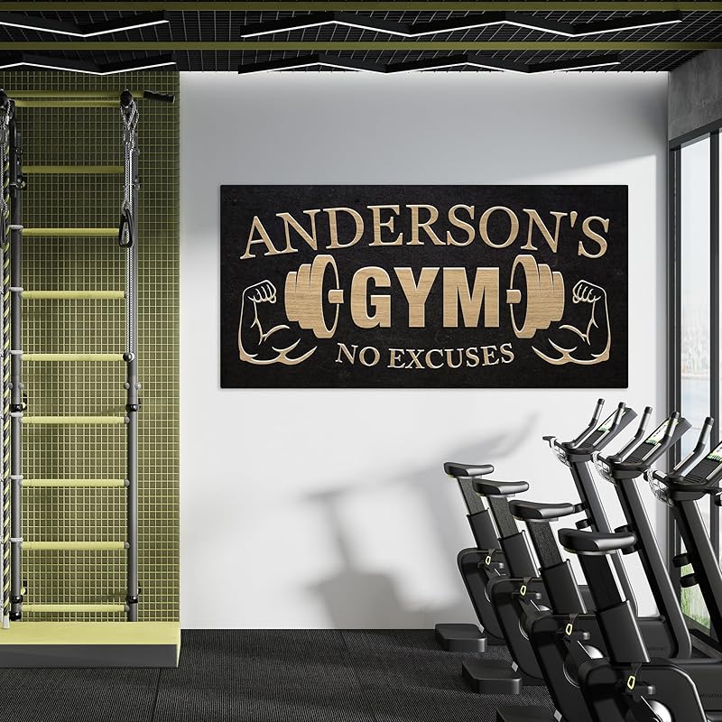 AWESOMETIK GYM Custom Sign Personalized Canvas Wall Decor with Custom Family Name Vintage, Custom Vintage GYM Room Decor, Entertainment Hall Living Room Lounge