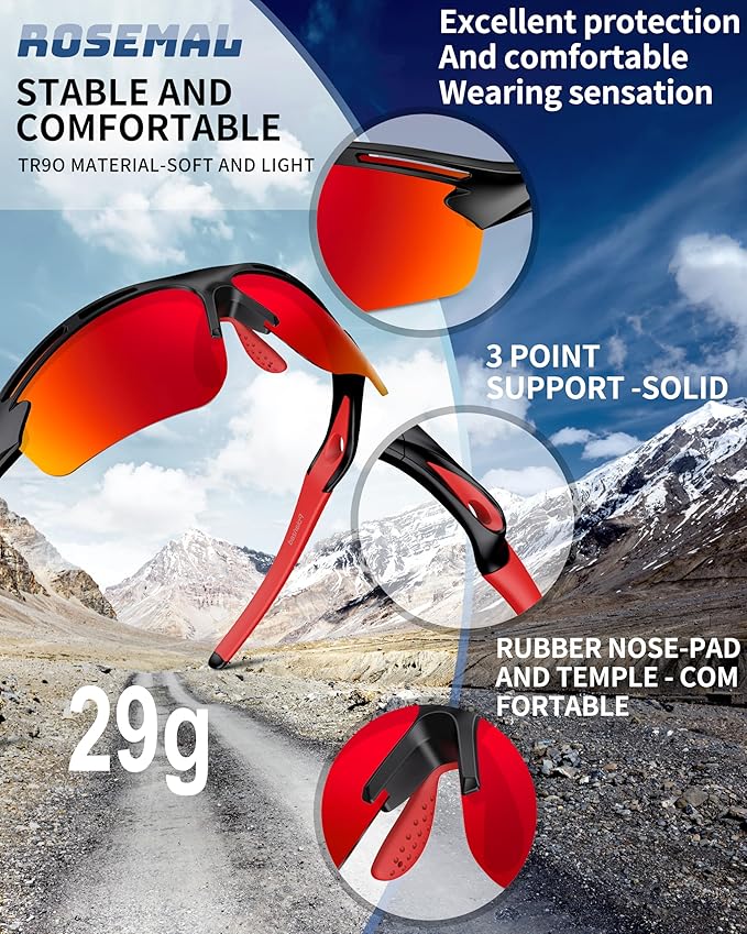 Polarized Sports Sunglasses for Men Women,UV400 Protection Sunglass for Running Cycling Fishing Hiking TR90