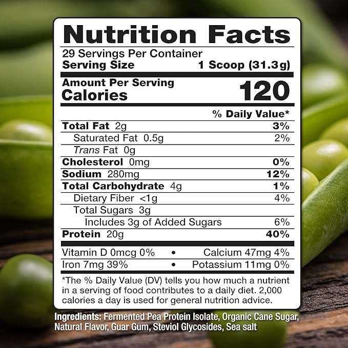 Pea Protein Powder, Vanilla Vegan Flavor, 100% Plant Based, No Artificial Sweeteners, Non-GMO, Gluten Free & Soy Free, 2 LB