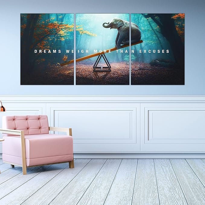 Yetaryy Motivational Poster Inspirational Wall Art 3 Pieces Canvas Painting Lion Artwork for Living Room Office Modern Home Decor Prints Pictures Wall Decor Framed Ready to Hang [60''Wx 28''H]