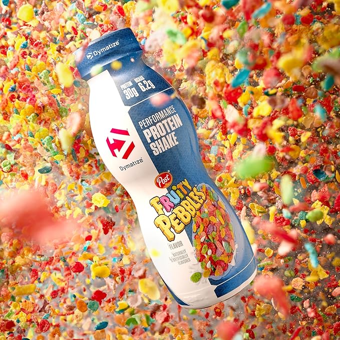 Dymatize Performance Protein Shake, Fruity Pebbles, 30g of Protein, 6.2g BCAA for Muscle Recovery, No Added Sugar, Low Fat, 24 Vitamins and Minerals, Gluten-Free, Ready to Drink, On-the-Go Snack, 11.5fl oz, 12 pack