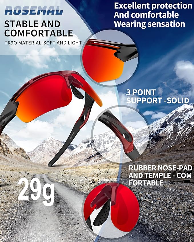 Polarized Sports Sunglasses for Men Women,UV400 Protection Sunglass for Running Cycling Fishing Hiking TR90