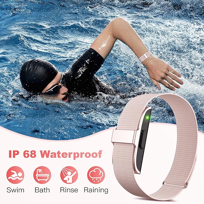 Sleep & Fitness Tracker Wristband for Women Men | 24/7 Heart Rate, Blood Oxygen & Stress Monitor | Step & Calorie Counter | IP68 Waterproof Activity Tracker, No Subscription Fee (Pink)