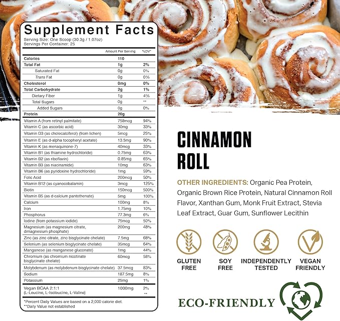Ambrosia Planta - Premium Organic Plant-Based Protein | Vegan & Keto Friendly | Gourmet Flavors with No Bloating or Stomach Upset | Gluten & Soy Free | No Added Sugar | 25 Servings | Cinnamon Roll