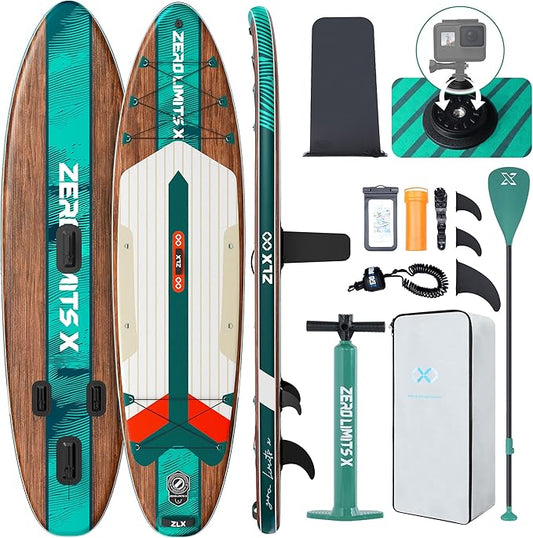 ZLX Inflatable Stand Up Paddle Board, 10'6" SUP Non-Slip Stable Deck Pad, Unique Center Fin, Premium Accessories, Portable Paddleboard for Adults, Beginners, All Skill Levels