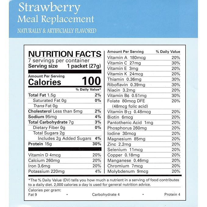 Pudding and Shake Aspartame Free - Strawberry (7/Box) - High Protein - Low Calorie - Low Fat - Low Carb
